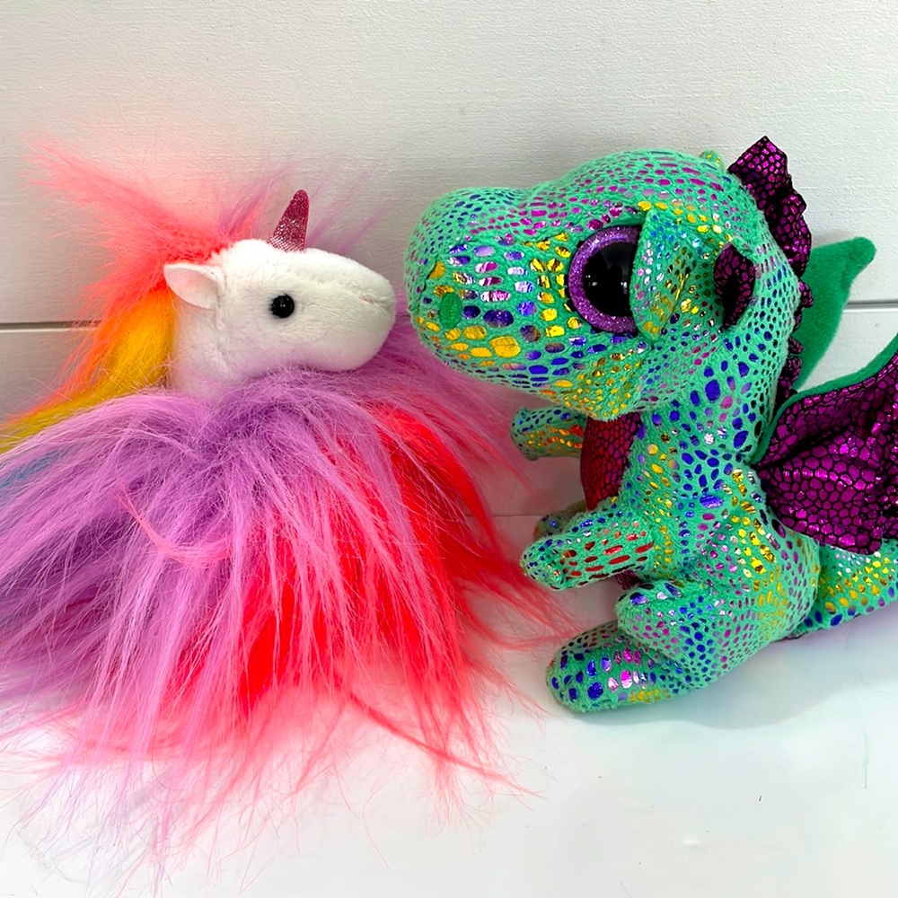 Beanie Bo Ty Stuffy Dragon & Fuzzy Unicorn Plush Stuffed Animals